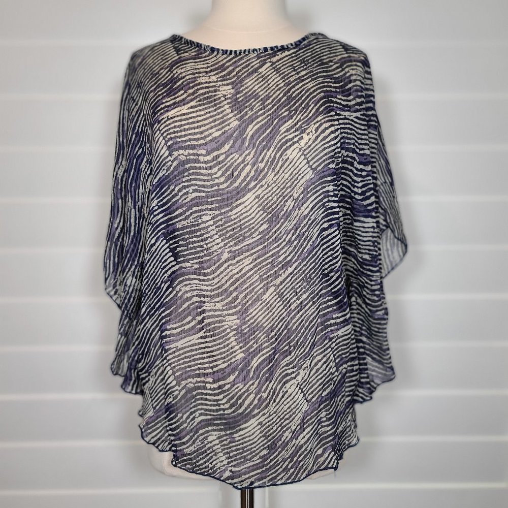 New Hypnotized Bat Wing Zebra Striped Flowy Sheer Blouse, M